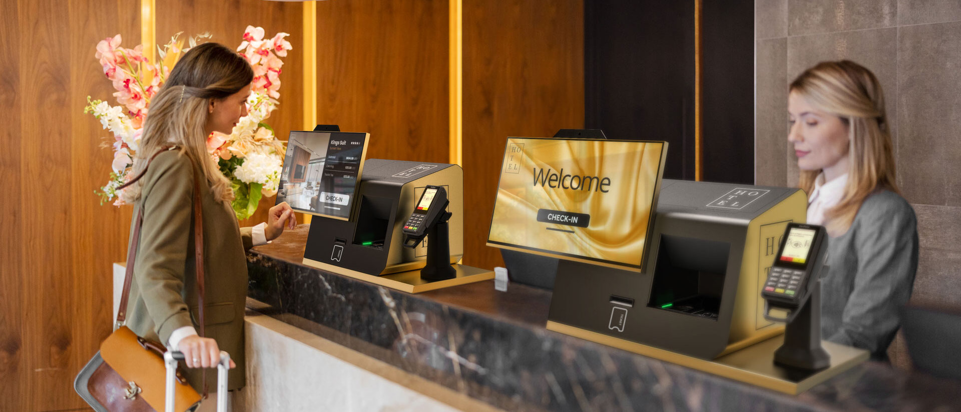 borne d'enregistrement en libre-service pour les hôtels