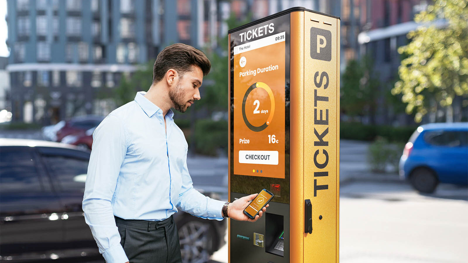 Terminal libre-service d'extérieur POLYTOUCH OUTDOOR 2.0 avec écran tactile de 32 pouces, destiné à une utilisation en extérieur