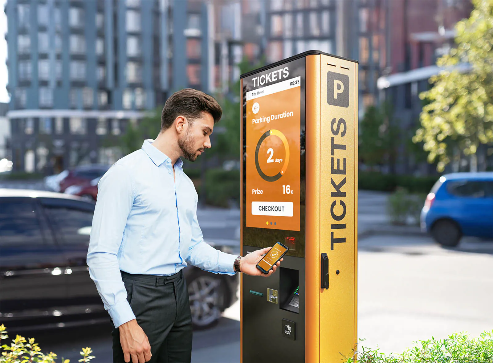 Terminal libre-service d'extérieur POLYTOUCH OUTDOOR 2.0 avec écran tactile de 32 pouces, destiné à une utilisation en extérieur
